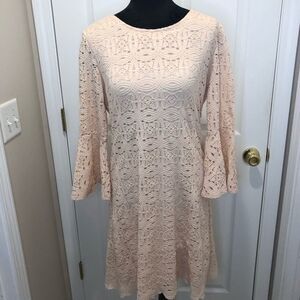 Ronni Nicole pink lace eyelet bell sleeve dress size medium